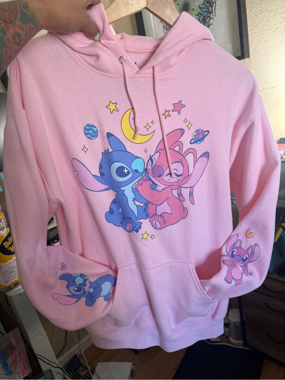 Disney Pink Stitch & Angel Hoodie with sleeve graphics